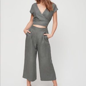 Aritzia Gray Wrap Top and Wide-Leg Pants Set